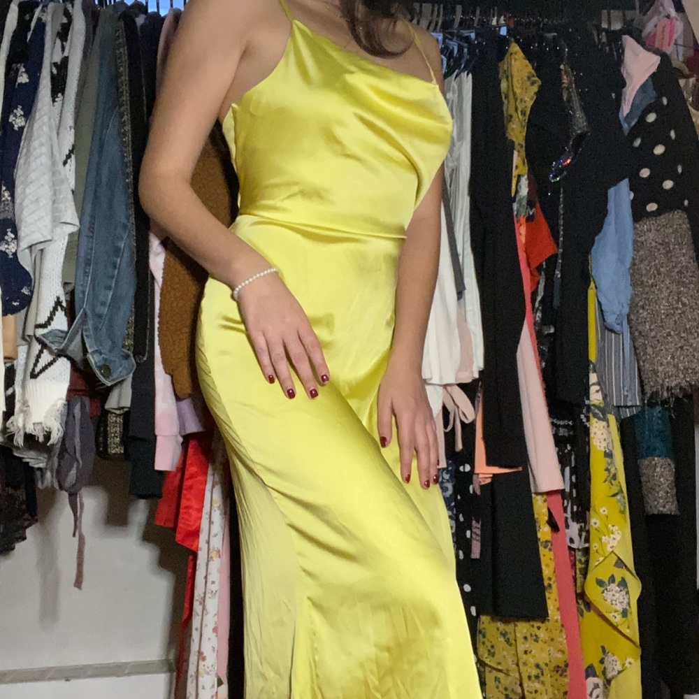 Neon yellow satin dress